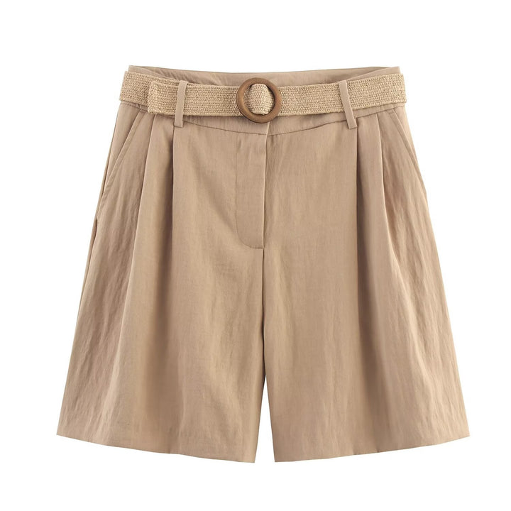 Damen elegante Shorts mit breitem, geflochtenem Gürtel