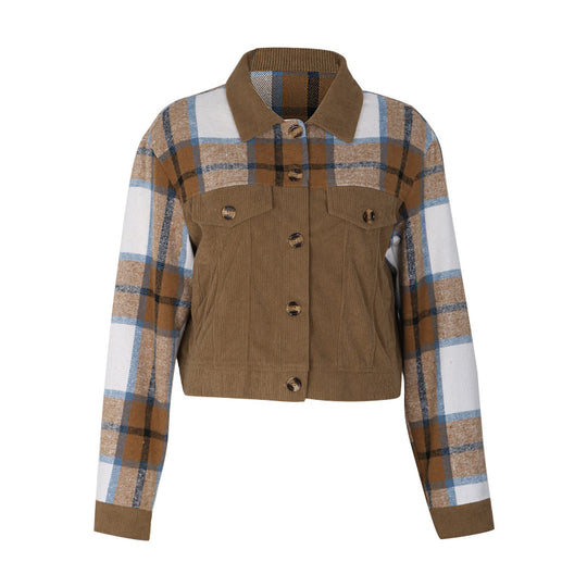 Damen Modische Karo-Cordjacke Nord Taschen