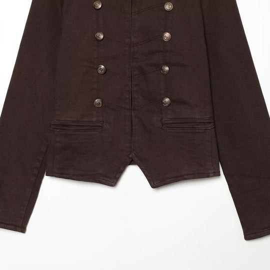 Damen Kurze militärische Jacke im Double-Breasted-Stil mit Stehkragen und Epauletten Nord Taschen