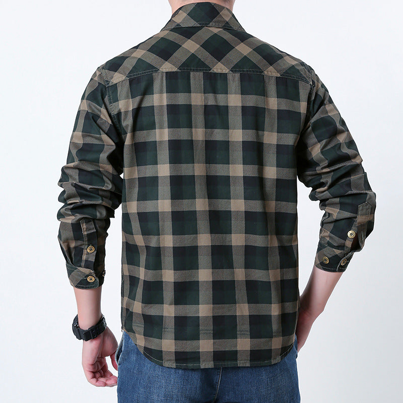 Herren  lässiges kariertes Flanellhemdjacke aus Baumwollmischung mit doppelten Brusttaschen und verstärkter Steppung Nord Taschen