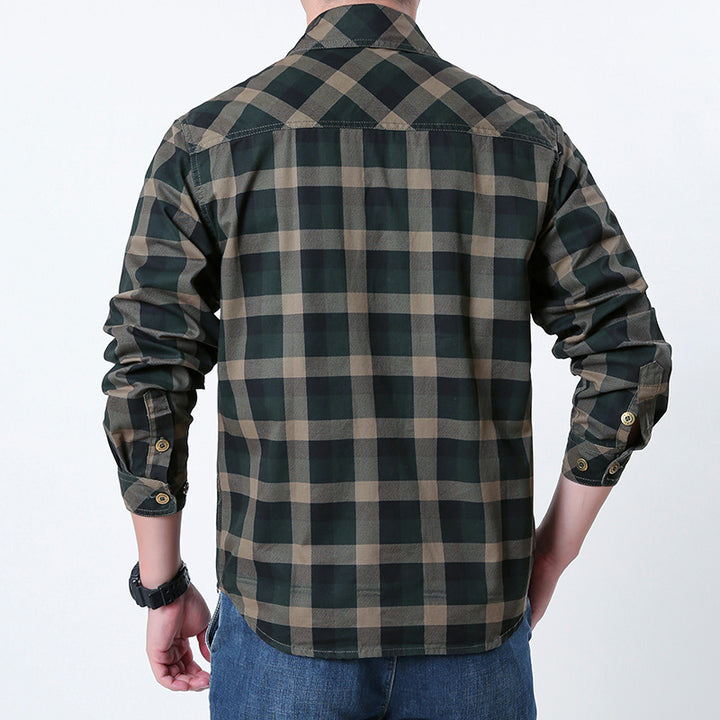 Herren  lässiges kariertes Flanellhemdjacke aus Baumwollmischung mit doppelten Brusttaschen und verstärkter Steppung Nord Taschen