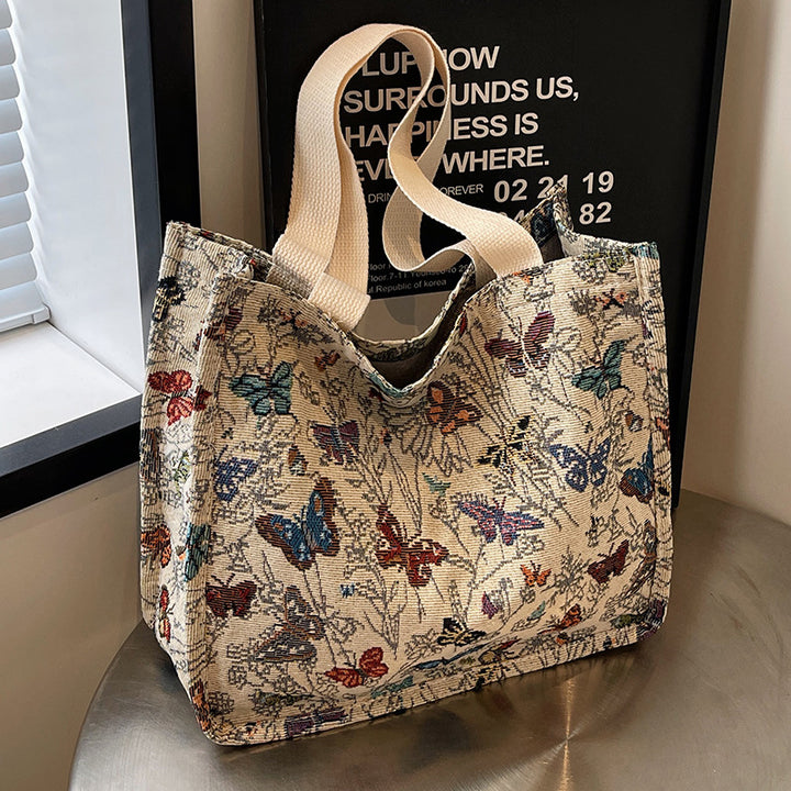 Damen Jute-Tasche mit buntem Schmetterlingsdesign und stabilen Tragegriffen Nord Taschen