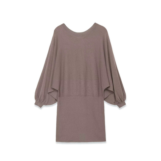 Damen Strickkleid mit überschnittenem Fledermaus-Poncho und Ballonärmeln Nord Taschen