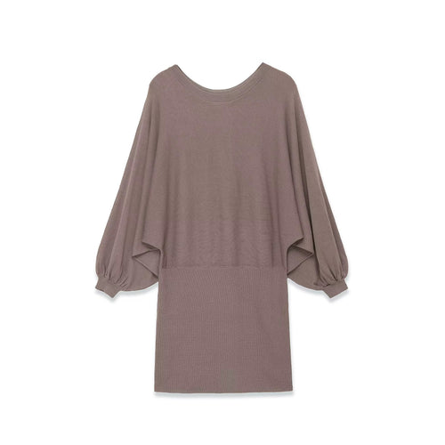 Damen Strickkleid mit überschnittenem Fledermaus-Poncho und Ballonärmeln Nord Taschen