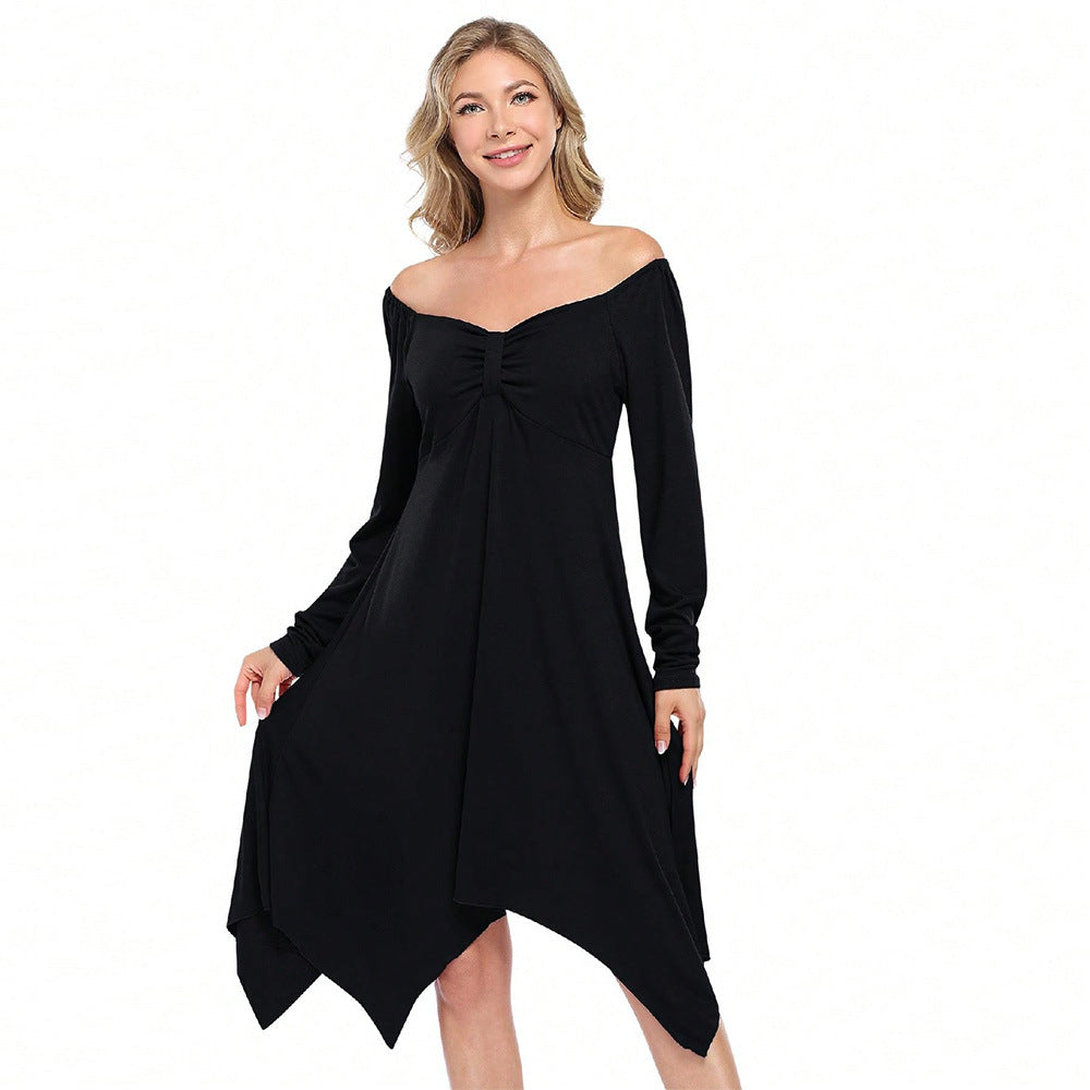 Damen asymmetrisches Longsleeve-Kleid mit gerafftem Bustier, Empire‑Naht und Zipfelsaum Nord Taschen