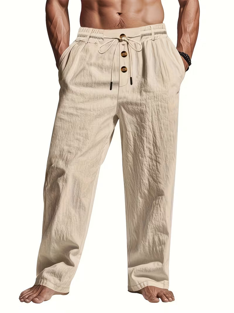 Herren Bequeme Strandhose mit Kordelzug und Holzknöpfen Nord Taschen
