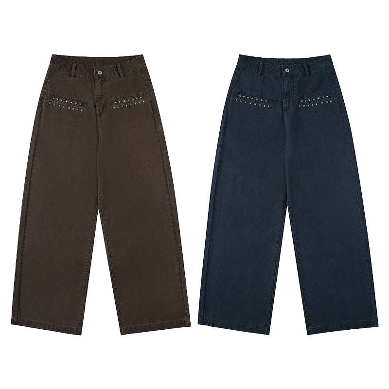 Damen Extraweite High‑Waist Baumwoll-Twill-Hose mit Nietenbesatz und Palazzoschnitt Nord Taschen