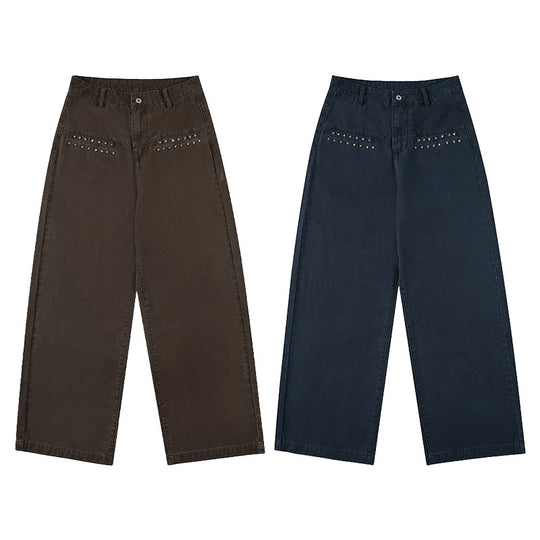 Damen Extraweite High‑Waist Baumwoll-Twill-Hose mit Nietenbesatz und Palazzoschnitt Nord Taschen