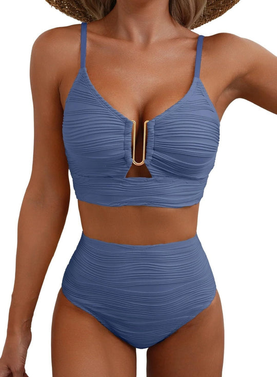 Damen Hochgeschnittener Bikini mit Raffungen