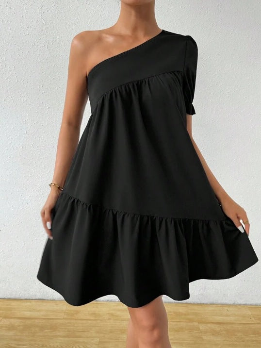 Damen Asymmetrisches Minikleid mit Volant und grafischem Muster Nord Taschen