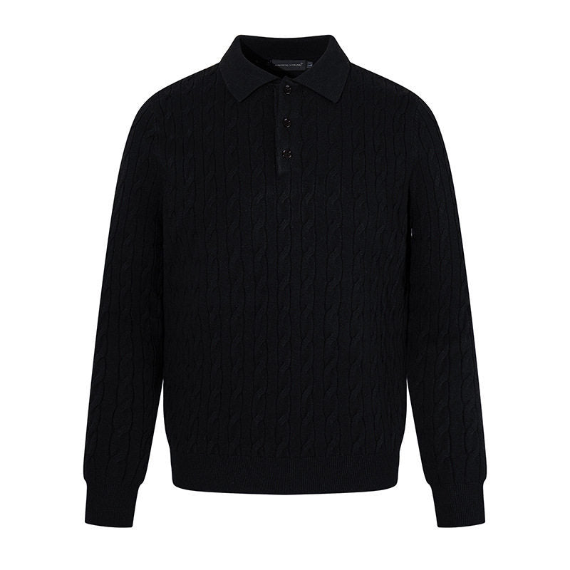 Herren Strick-Polo mit Zopfstrickmuster, Hemdkragen und Knopfleiste Nord Taschen