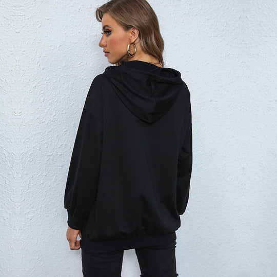 Damen Oversize-Kapuzenpullover im Collegestyle mit Kängurutasche und Front-Print Nord Taschen
