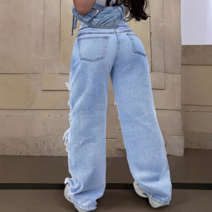 Damen Baggy-Denimhose mit extragroßen Destroyed‑Cutouts und weitem Bein Nord Taschen
