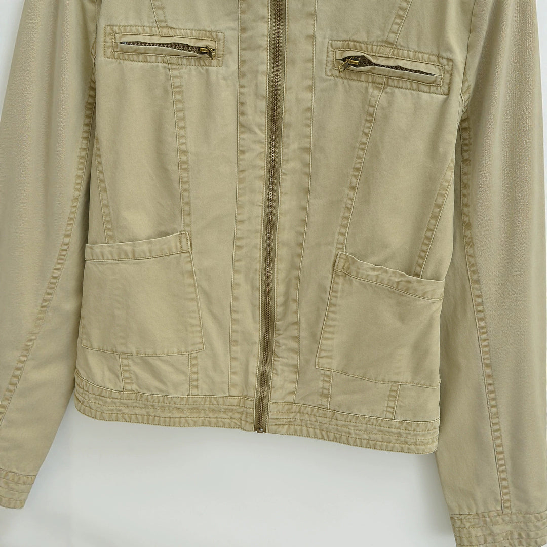 Damen Fieldjacke mit Stehkragen, Schulterklappen und goldfarbenen Reißverschlüssen Nord Taschen