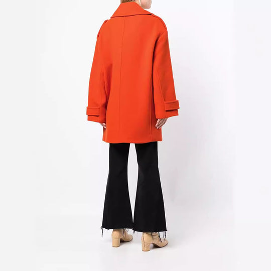 Damen Oversize Zweireihiger Kurzmantel aus Wollmix mit überbreiten Ärmeln und goldenen Zierknöpfen Nord Taschen