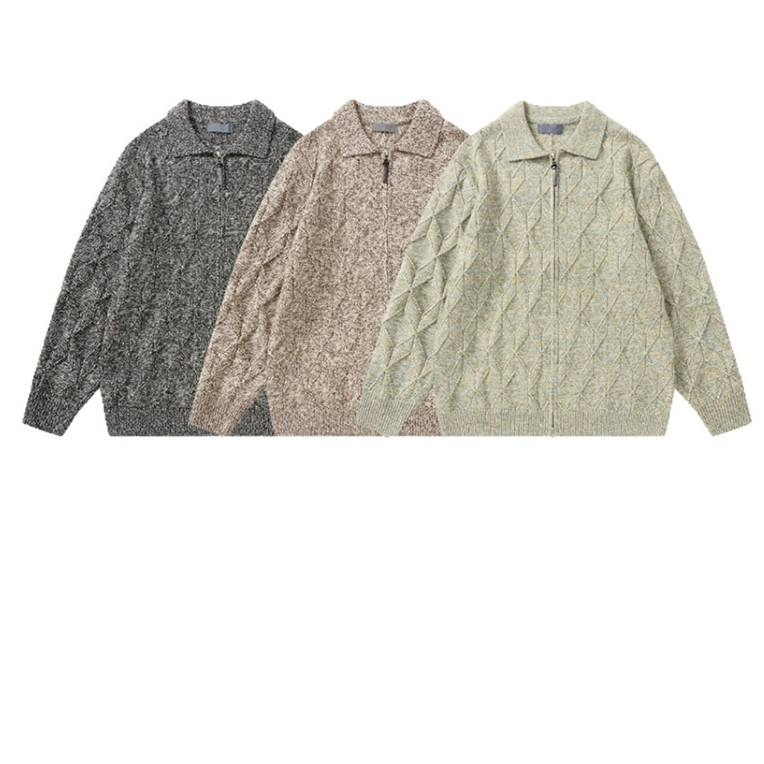 Damen Grob strukturierter Strick‑Zipcardigan mit Hemdkragen Nord Taschen