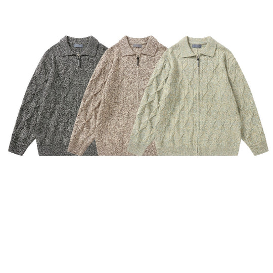 Damen Grob strukturierter Strick‑Zipcardigan mit Hemdkragen Nord Taschen