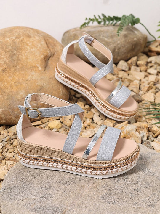 Damen Riemensandalen mit modischer Schmuckverzierung und Plateau-Rand