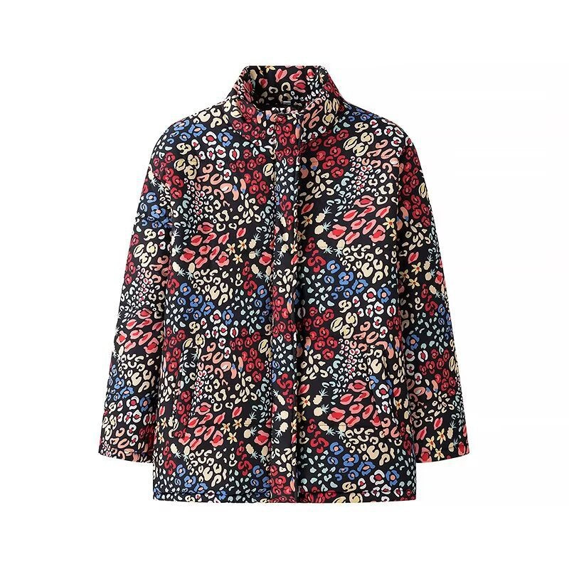 Damen Leichte gesteppte Kurzjacke mit Stehkragen, kastiger Silhouette und buntem Animal‑Floral‑Print Nord Taschen