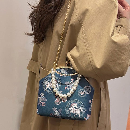 Damen elegante Umhängetasche im Vintage-Stil mit Perlenverzierung Nord Taschen