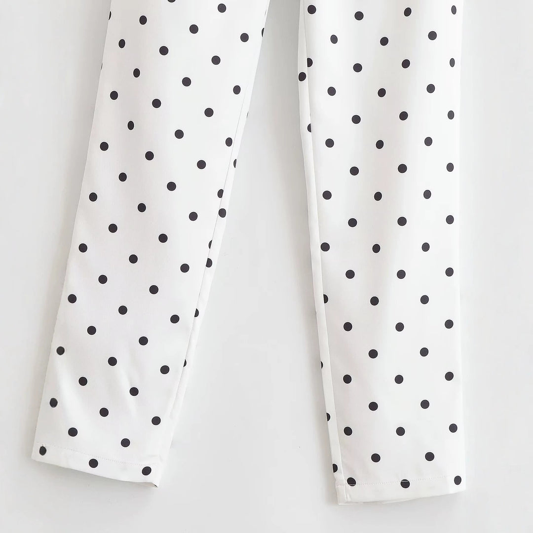 Damen Taillierte Stoffhose mit schmalem Bein, Bundfalten und Pünktchenmuster Nord Taschen