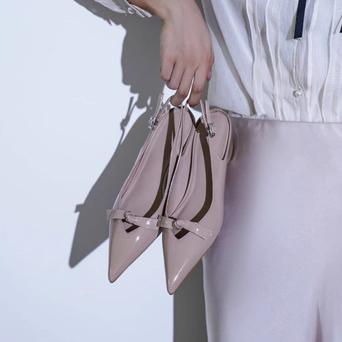 Damen Slingback-Pumps mit verspieltem Schleifendetail und glanzvoller Oberfläche