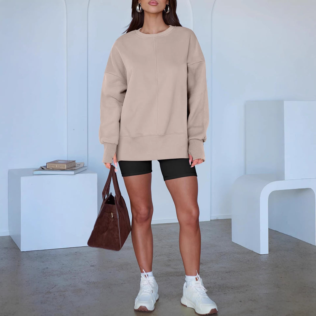 Damen Oversize-Sweatshirt mit Mittelnaht, verlängerter Saum und Rippbündchen Nord Taschen