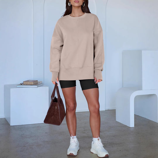 Damen Oversize-Sweatshirt mit Mittelnaht, verlängerter Saum und Rippbündchen Nord Taschen