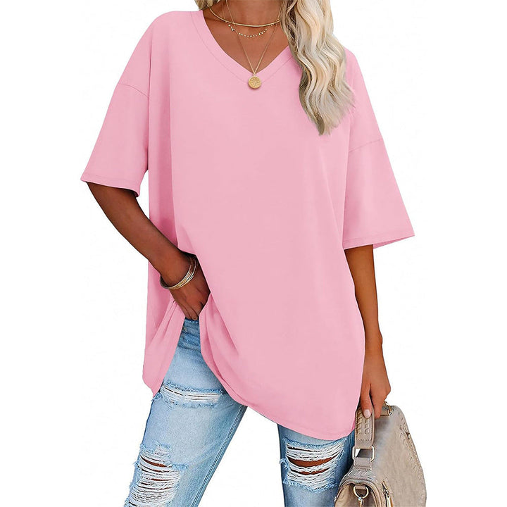 Damen Oversized T-Shirt mit V-Ausschnitt und seitlichen Schlitzen