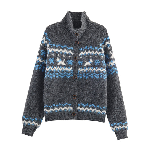 Damen Strick-Cardigan mit Norwegermuster und hohem Rollkragen Nord Taschen