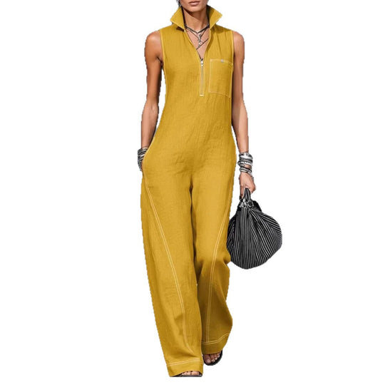 Damen Utility-Jumpsuit mit hochgeschlossenem Kragen und tiefem Reißverschluss Nord Taschen