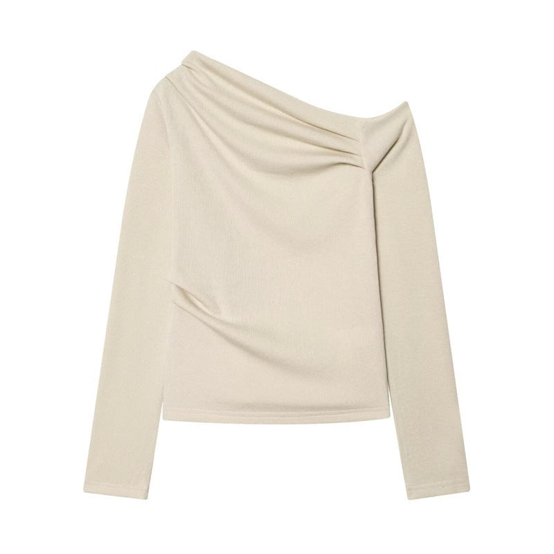 Damen asymmetrischer Feinstrick-Pullover mit Wasserfallkragen und taillierter Silhouette Nord Taschen