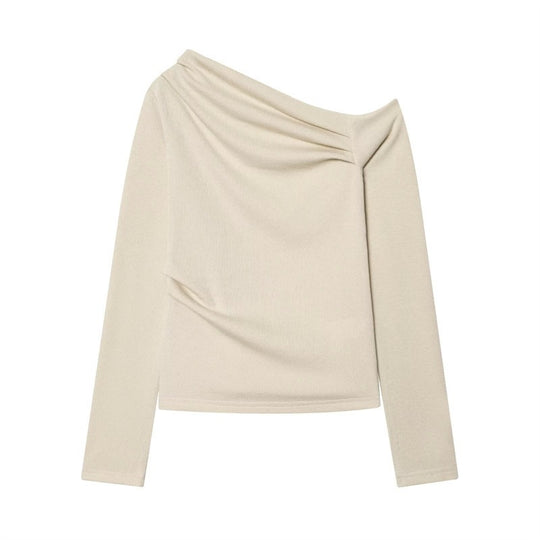 Damen asymmetrischer Feinstrick-Pullover mit Wasserfallkragen und taillierter Silhouette Nord Taschen