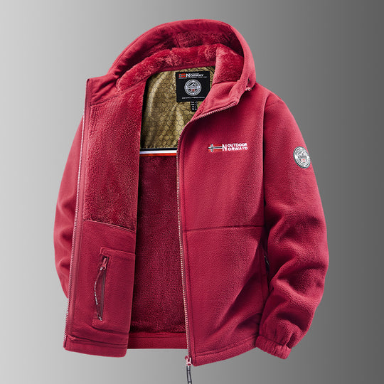 Herren Kuschelige Fleece‑Kapuzenjacke mit Teddyfutter, windabweisend und Reißverschlusstaschen Nord Taschen