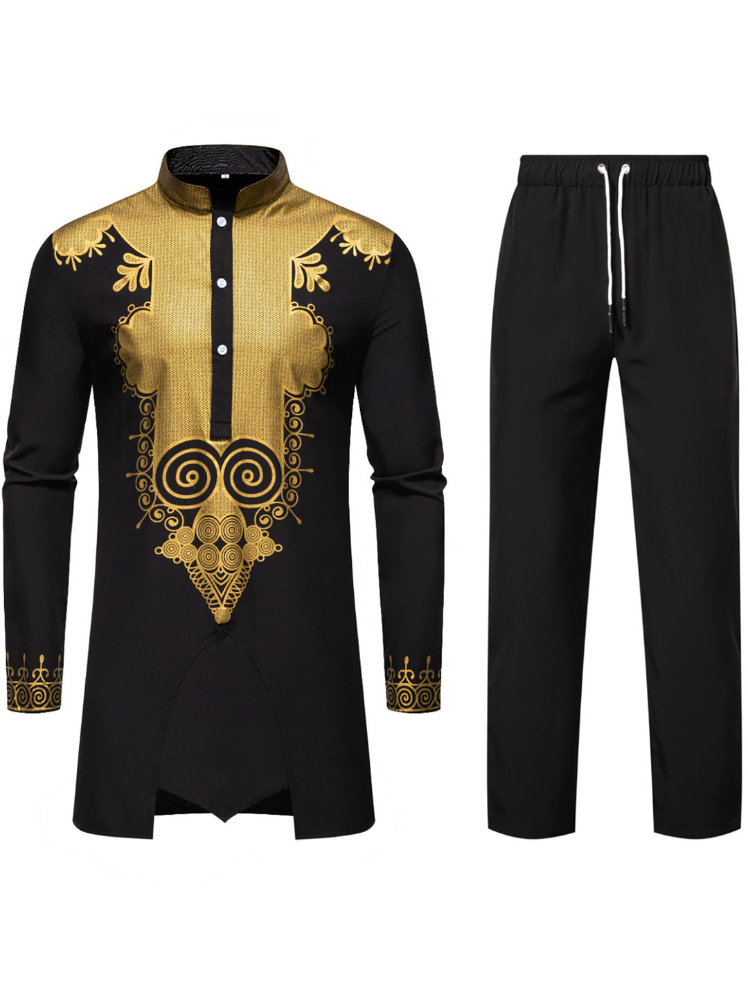 Herren Traditionelles Tunika-Set mit Mandarinkragen und goldverzierten Ornamenten Nord Taschen