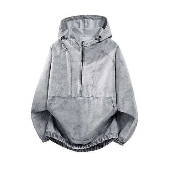 Herren Oversize Canvas-Halbzip-Kapuzenanorak mit Kängurutasche und elastischem Saum Nord Taschen