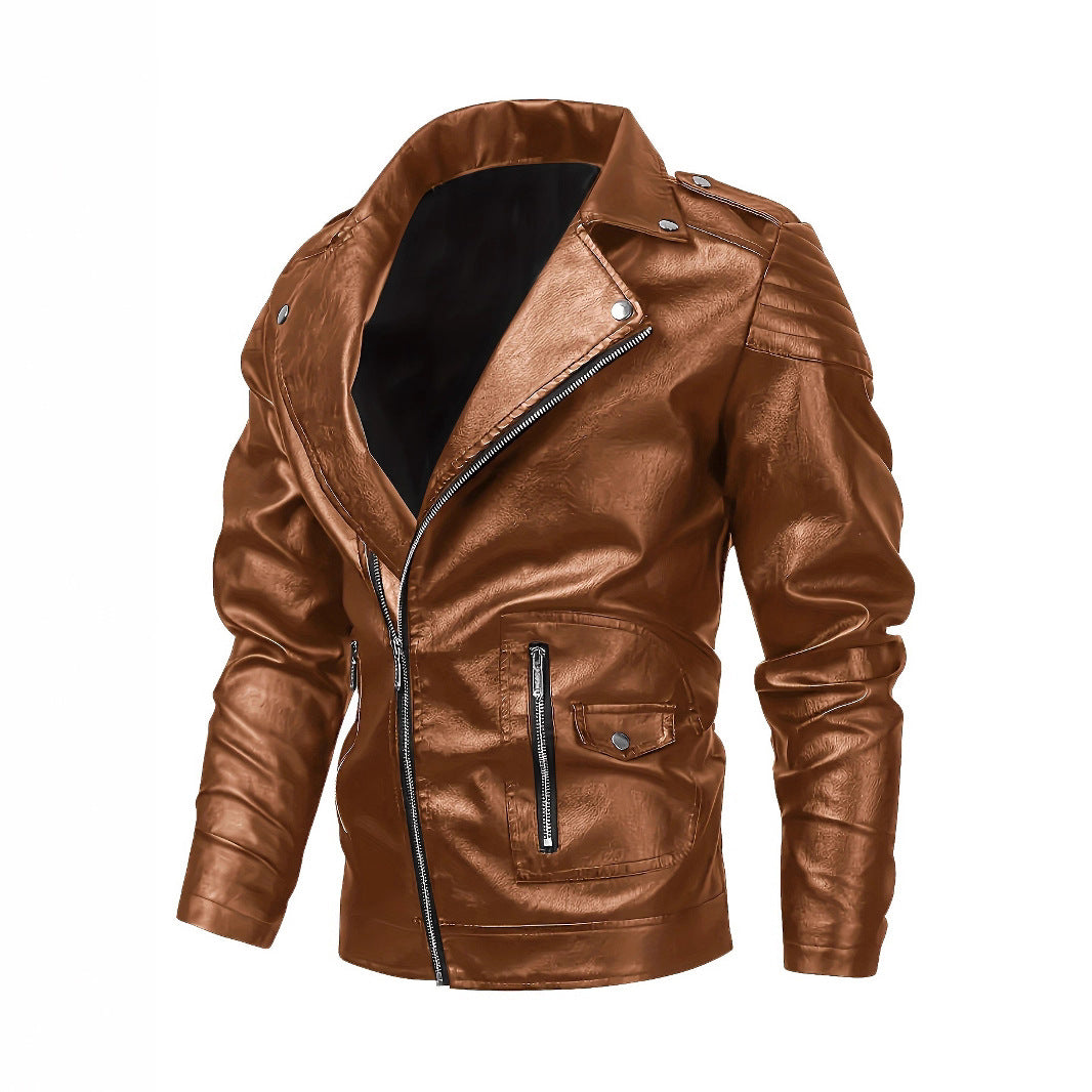 Herren Bikerjacke aus Lederimitat mit asymmetrischem Reißverschluss und gepolsterten Schultereinsätzen Nord Taschen