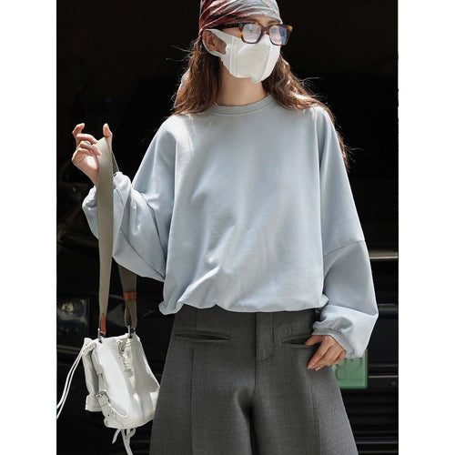 Damen Relaxed-Fit Baumwoll-Sweatshirt mit überschnittener Schulter und gerundetem Saum Nord Taschen