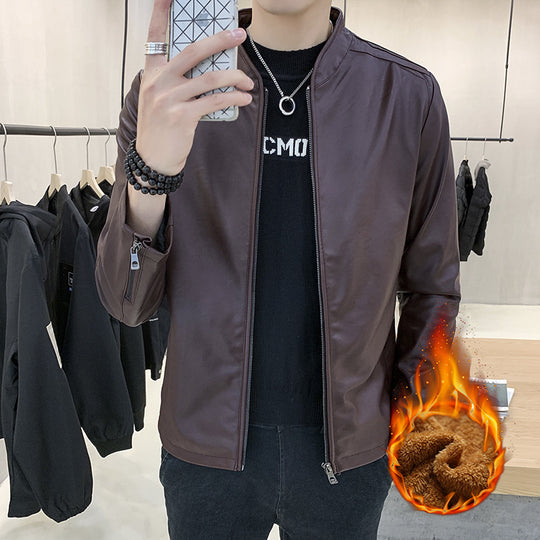 Herren schmal geschnittener Kunstleder Flightblouson mit minimalistischem Stehkragen und verdeckter Reißverschlussleiste Nord Taschen