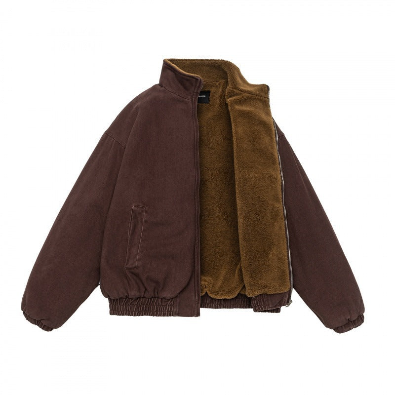Herren Gefütterte weit geschnittene Winterjacke mit Sherpa-Futter und Stehkragen Nord Taschen