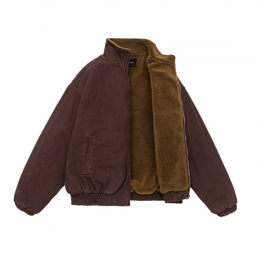Herren Gefütterte weit geschnittene Winterjacke mit Sherpa-Futter und Stehkragen Nord Taschen