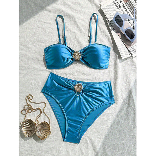 Damen Eleganter Bandeau-Bikini mit schimmernden Muschel-Details