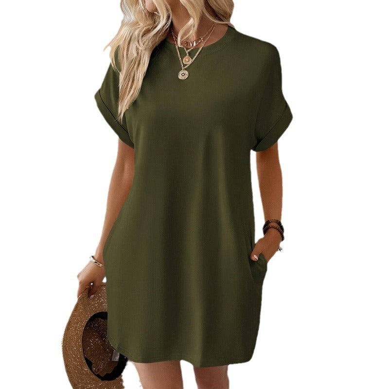 Damen Lockeres T-Shirt-Kleid mit praktischen Taschen und lässigem Design