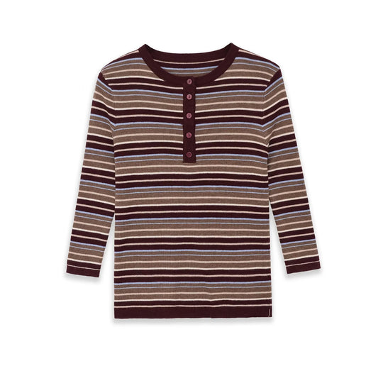 Damen Feinstrick-Henleyshirt mit feiner Streifenstruktur und Knopfblende Nord Taschen