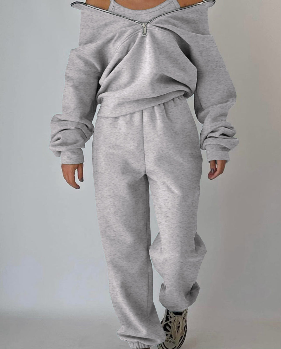 Damen Oversized Halbzip-Sweatshirt mit Stehkragen und passender High-Waist-Jogginghose Nord Taschen