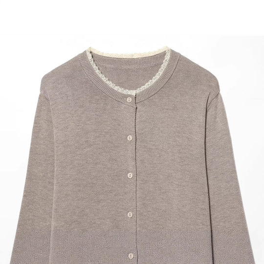 Damen Klassischer Feinstrick-Cardigan mit zarter Spitzenkante Nord Taschen