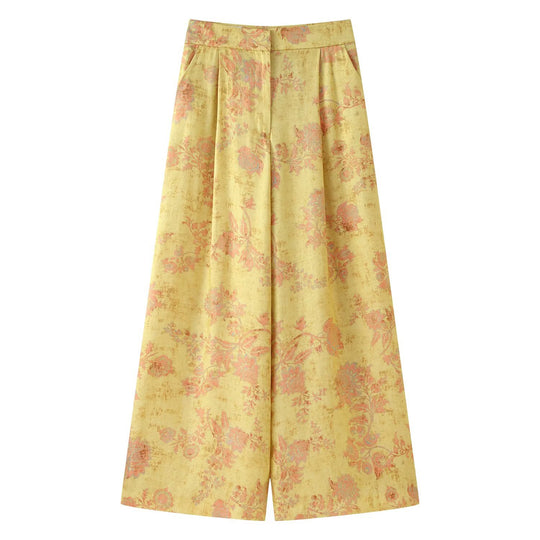 Damen Hochtaillierte weite Palazzo-Hose aus Brokat mit floralem Jacquardmuster Nord Taschen