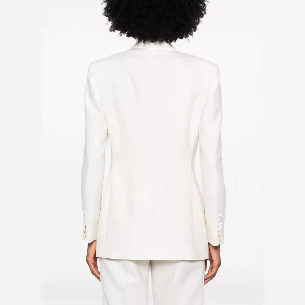 Damen Doppelreihiges Longblazer‑Hosenanzug mit Marlene‑Weitbeinhose und schlanker Silhouette Nord Taschen