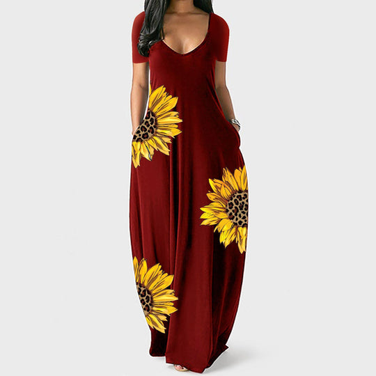 Damen Maxikleid mit floralen Akzenten und praktischen Taschen