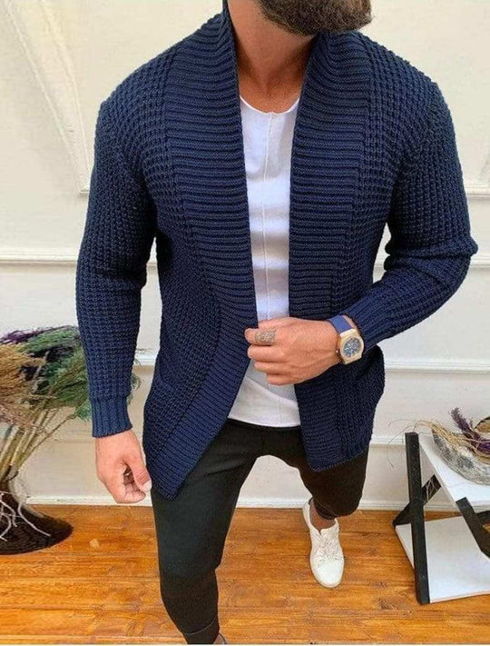 Herren Strickcardigan mit Schalkragen und strukturiertem Waffelmuster Nord Taschen